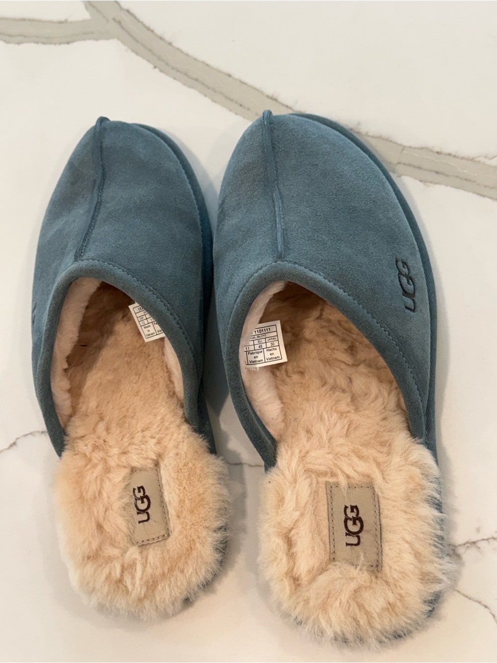 UGG Scuff Blue-Green Suede Plush-Lined Slip-On Mules - Picture 3 of 7